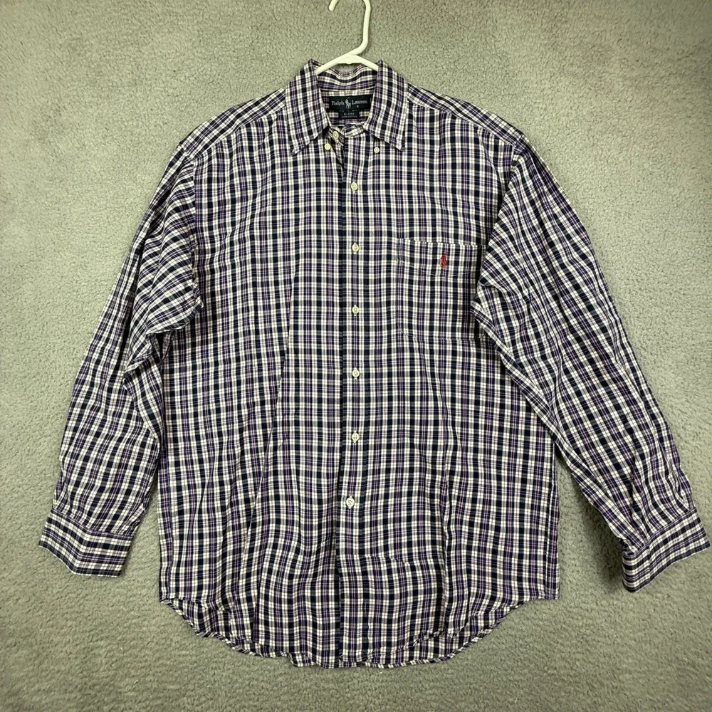 Ralph Lauren Mens Blaire Fit Plaid Long‎ Sleeve Button Down Shirt M Red Blue
